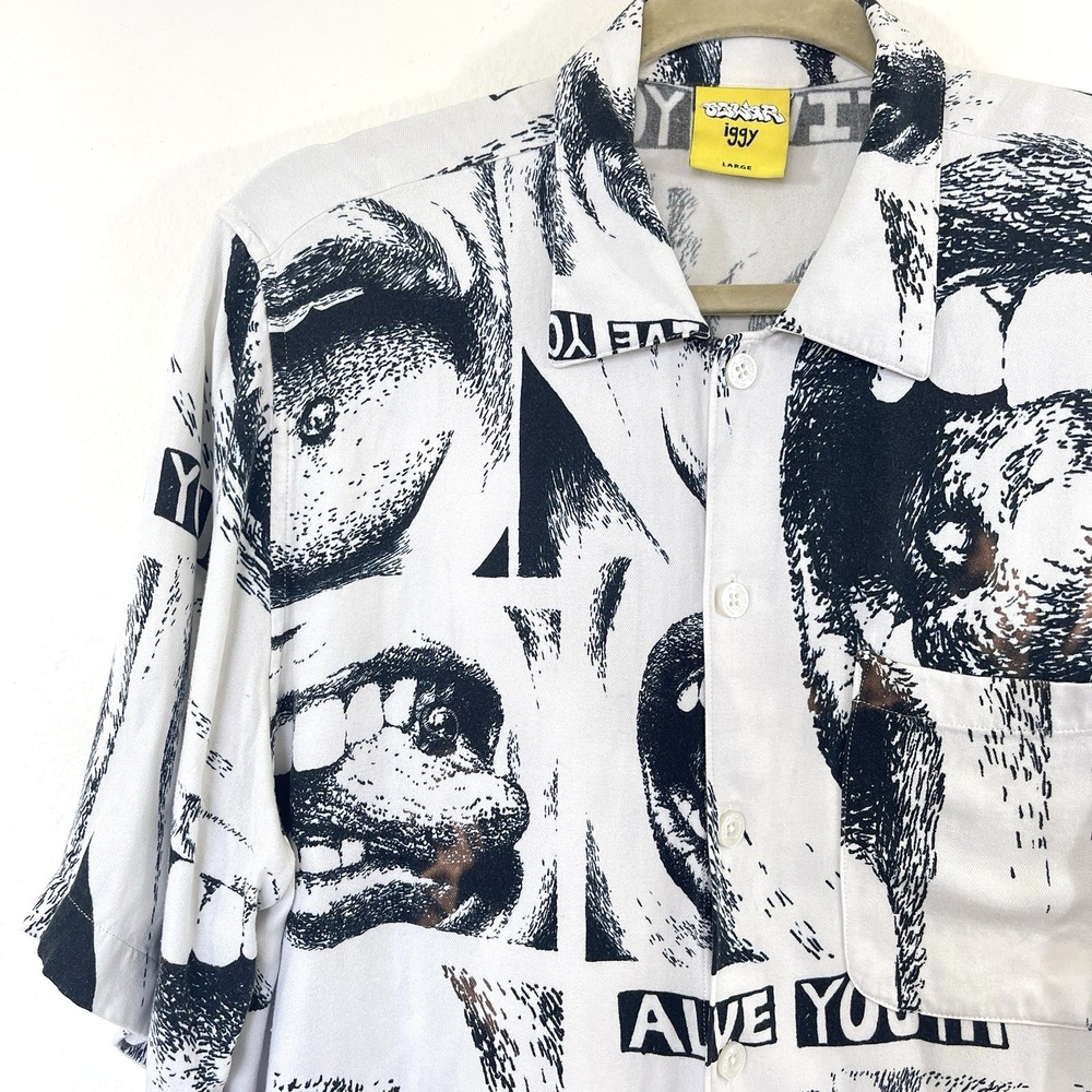 Iggy X Polar Skate Co Alternative Mens Shirt All Over Mouth Sz L  Button Up RARE - Picture 4 of 16